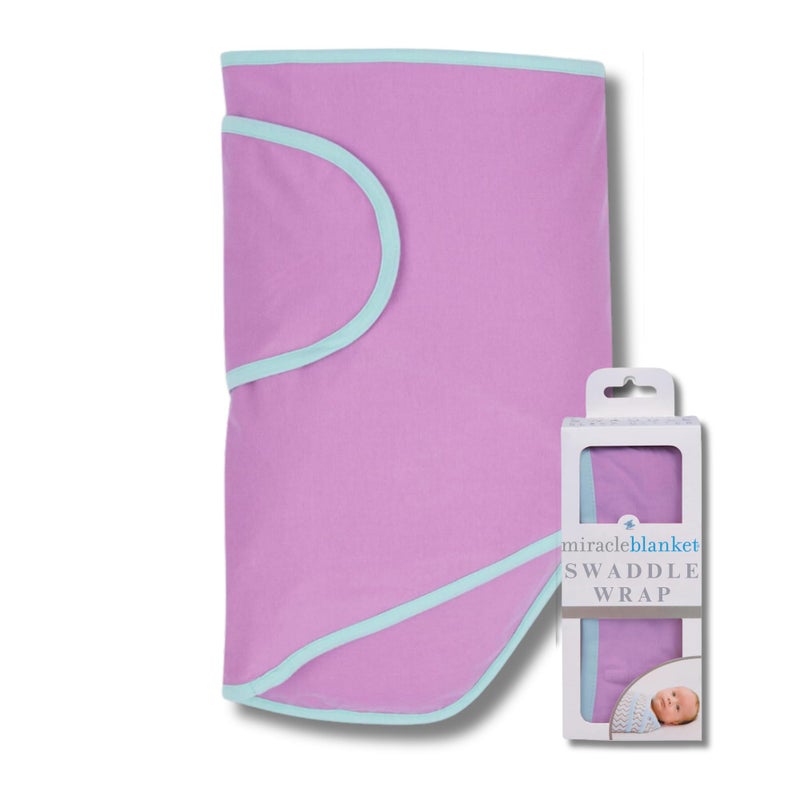 Miracle Blanket Swaddle Wrap - Help Your Newborn Sleep Longer - Soft & Secure Sleep Sack for Infants - Easy-to-Use Swaddling Blanket for a Calm Baby (Purple with Mint Trim) - Image 1
